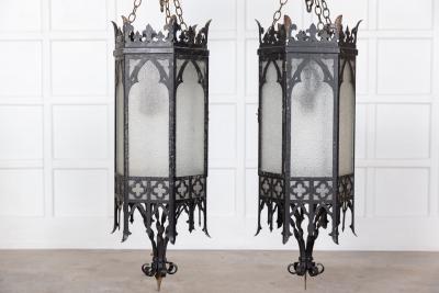 Monumental Pair Gothic Revival Church Lanterns