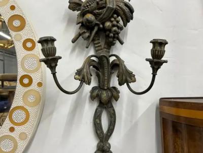 Monumental Pair Of Antique French Patinated Metal Sconces