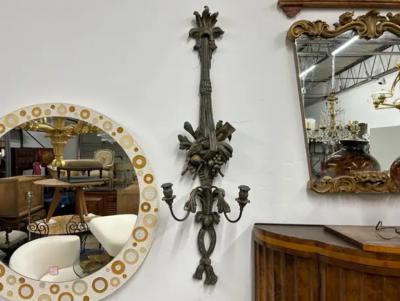 Monumental Pair Of Antique French Patinated Metal Sconces