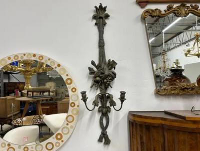 Monumental Pair Of Antique French Patinated Metal Sconces