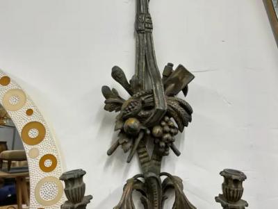 Monumental Pair Of Antique French Patinated Metal Sconces