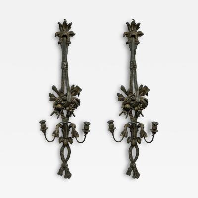 Monumental Pair Of Antique French Patinated Metal Sconces