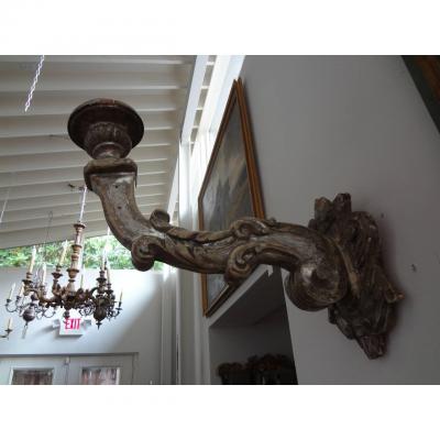 Monumental Pair of 18th Century Venetian Silver Giltwood Sconces