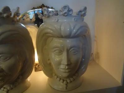 Monumental Pair of 20th Century of Italian Glazed Terracotta Bust Jardini res