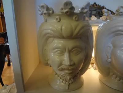 Monumental Pair of 20th Century of Italian Glazed Terracotta Bust Jardini res
