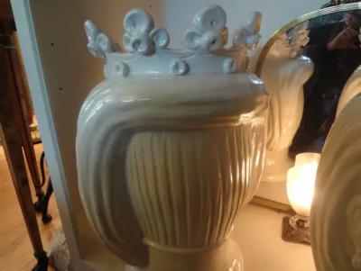 Monumental Pair of 20th Century of Italian Glazed Terracotta Bust Jardini res