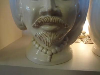 Monumental Pair of 20th Century of Italian Glazed Terracotta Bust Jardini res