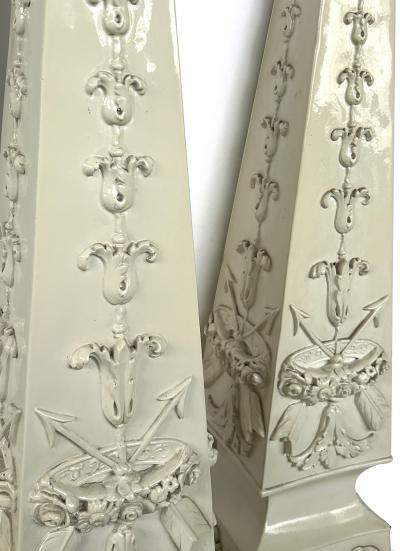 Monumental Pair of Italian 1950s Neoclassical Style Obelisk form Ceramic Lamps