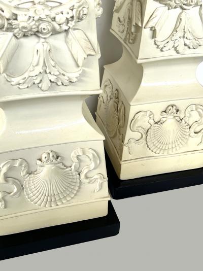 Monumental Pair of Italian 1950s Neoclassical Style Obelisk form Ceramic Lamps