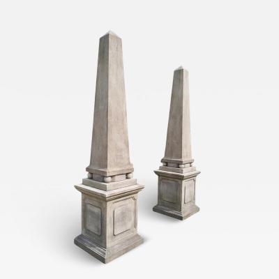 Monumental Pair of Italian Carved Stone Obelisks