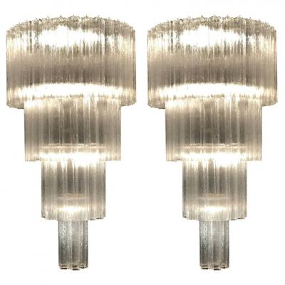 Monumental Pair of Italian Tronchi Chandeliers Murano 1980s