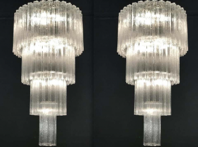 Monumental Pair of Italian Tronchi Chandeliers Murano 1980s