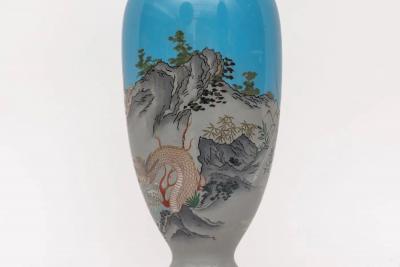 Monumental Pair of Japanese Cloisonn Enamel Vases with Warriors Ota Tamashiro