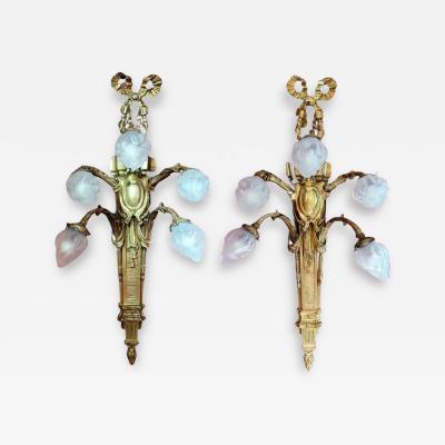 Monumental Pair of Late 19C French Empire Brass Wall Sconces