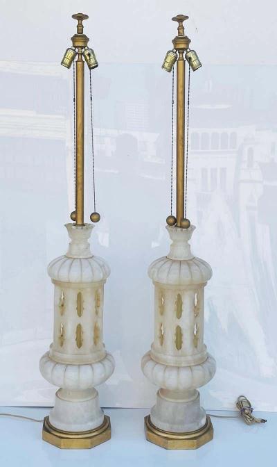 Monumental Pair of Marble Lamps Made in Italy