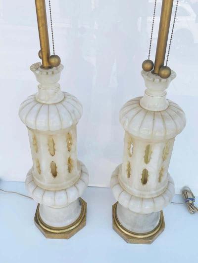 Monumental Pair of Marble Lamps Made in Italy