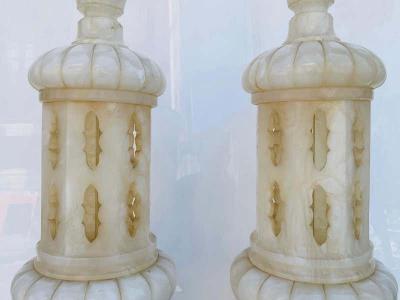 Monumental Pair of Marble Lamps Made in Italy