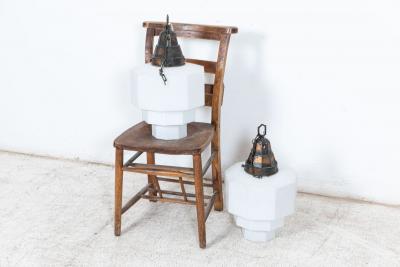 Monumental Pair of Opaline Pendant Lights