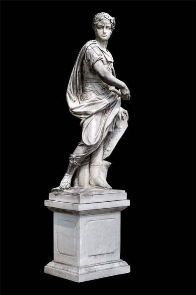 Monumental Pair of White Marble Statue of Classical Roman Figures