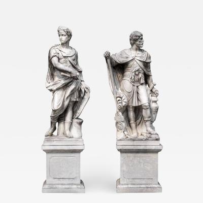 Monumental Pair of White Marble Statue of Classical Roman Figures