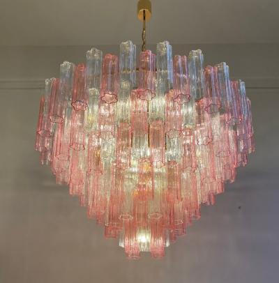 Monumental Pink and Clear Murano Glass Tronchi Chandelier or Ceiling Light