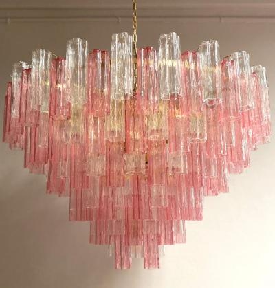 Monumental Pink and Clear Murano Glass Tronchi Chandelier or Ceiling Light