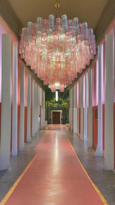 Monumental Pink and Clear Murano Glass Tronchi Chandelier or Ceiling Light