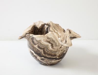 Monumental Sculptural Brown and White Hand Carved Onyx Bowl or Centerpiece