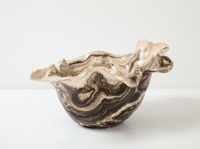Monumental Sculptural Brown and White Hand Carved Onyx Bowl or Centerpiece