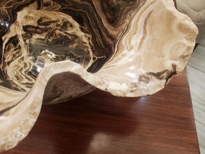Monumental Sculptural Brown and White Hand Carved Onyx Bowl or Centerpiece