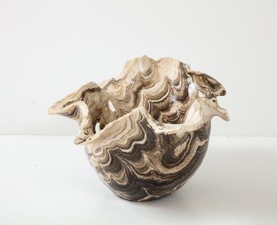 Monumental Sculptural Brown and White Hand Carved Onyx Bowl or Centerpiece