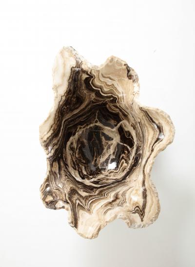 Monumental Sculptural Brown and White Hand Carved Onyx Bowl or Centerpiece