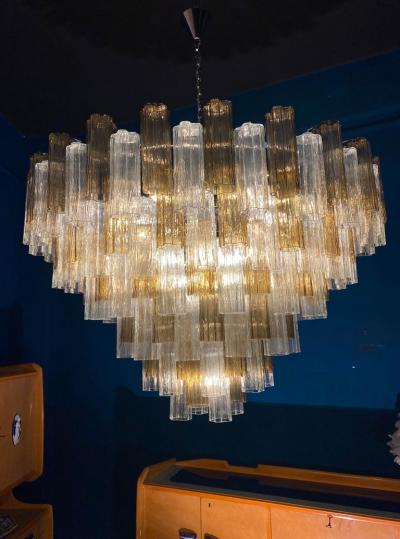 Monumental Smoke and Clear Murano Glass Tronchi Chandelier or Ceiling Light