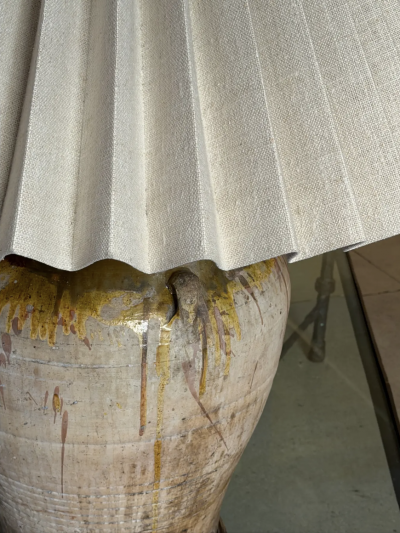 Monumental Terra Cotta Olive Jar Table Lamp With Pleated Shade