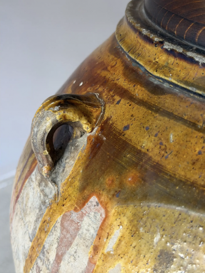 Monumental Terra Cotta Olive Jar Table Lamp With Pleated Shade