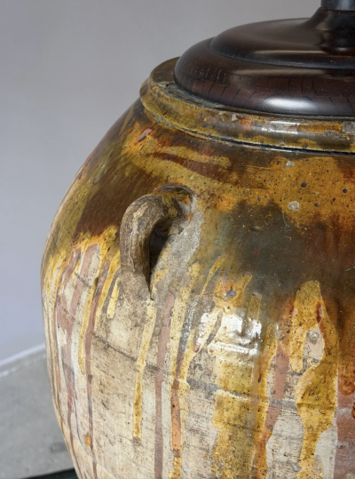 Monumental Terra Cotta Olive Jar Table Lamp With Pleated Shade