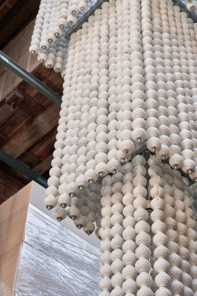 Monumental Three Tier Porcelain Golf Ball Chandelier