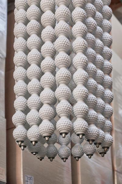 Monumental Three Tier Porcelain Golf Ball Chandelier