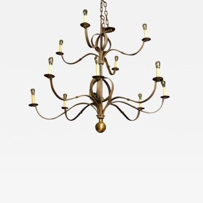 Monumental Two Tier Forged Iron Tuscarawas Chandelier