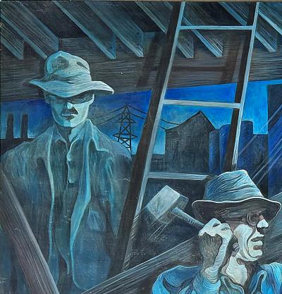 Monumental WPA Style Painting by Chicago Artist Amelia Helper