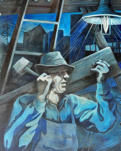 Monumental WPA Style Painting by Chicago Artist Amelia Helper