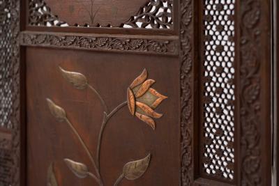 Moorish Carved Teak 3 Fold Screen