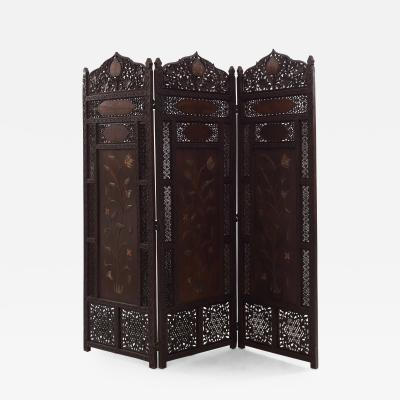 Moorish Carved Teak 3 Fold Screen