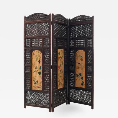 Moorish Carved Teak 3 Fold Screen