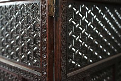 Moorish Carved Teak 3 Fold Screen