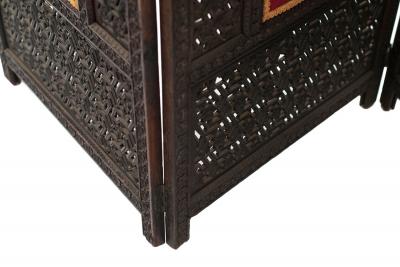 Moorish Carved Teak 3 Fold Screen
