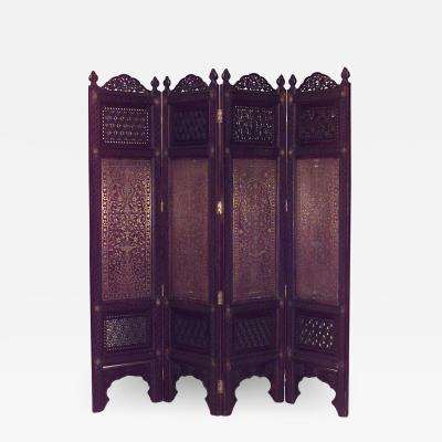 Moorish Carved Teak 4 Fold Screen