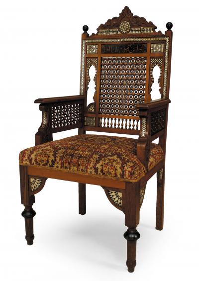 Moorish Inlaid Walnut 5 Piece Living Room Set