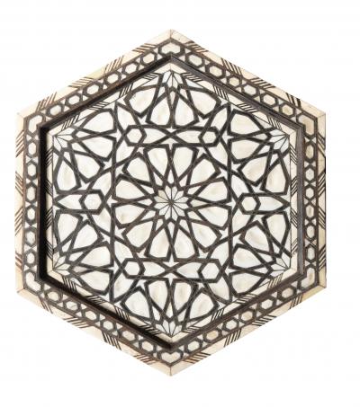 Moorish Mother Of Pearl And Bone Inlaid Hexagonal Occasional Table