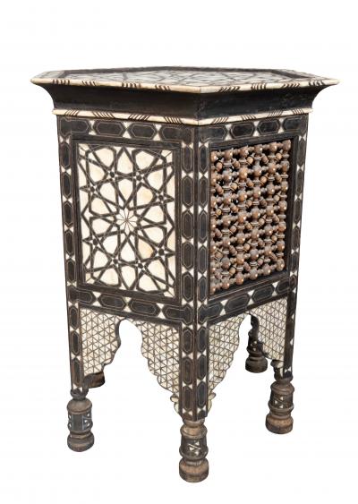 Moorish Mother Of Pearl And Bone Inlaid Hexagonal Occasional Table